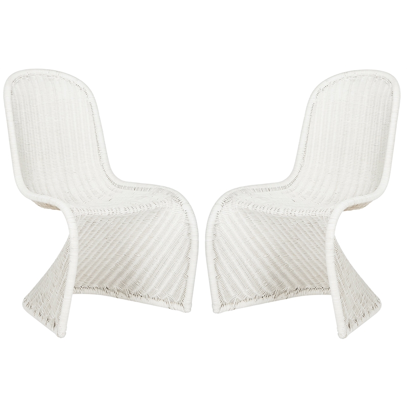 Safavieh Tana Wicker Dining Side Chair in Natural White Wash(Set of 2)