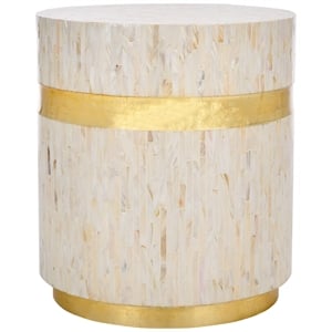Safavieh Perla 20&quot Round Accent End Table in Pink Champagne and Gold