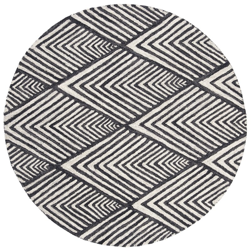 Safavieh Micro-Loop 5' Round Hand Tufted Wool Rug in Charcoal