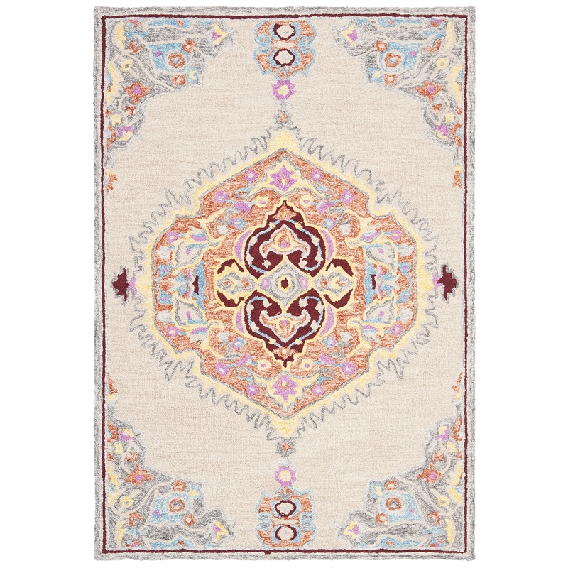 Safavieh Micro-Loop 4' x 6' Hand Tufted Wool Rug in Beige and Orange
