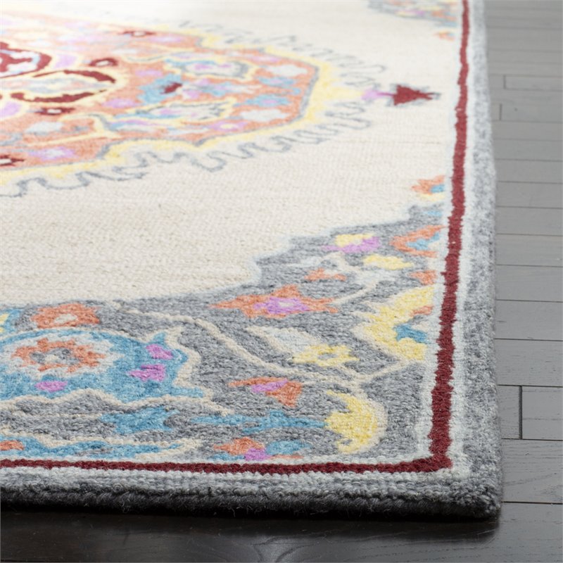 Safavieh Micro-Loop 5' x 8' Hand Tufted Wool Rug in Beige and Orange