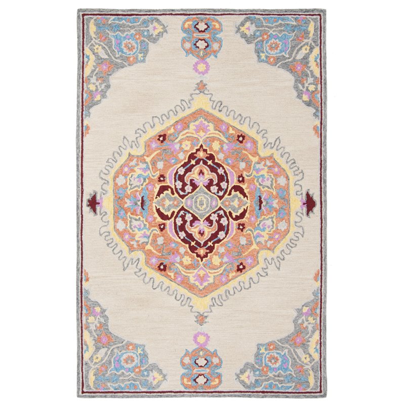 Safavieh Micro-Loop 5' x 8' Hand Tufted Wool Rug in Beige and Orange