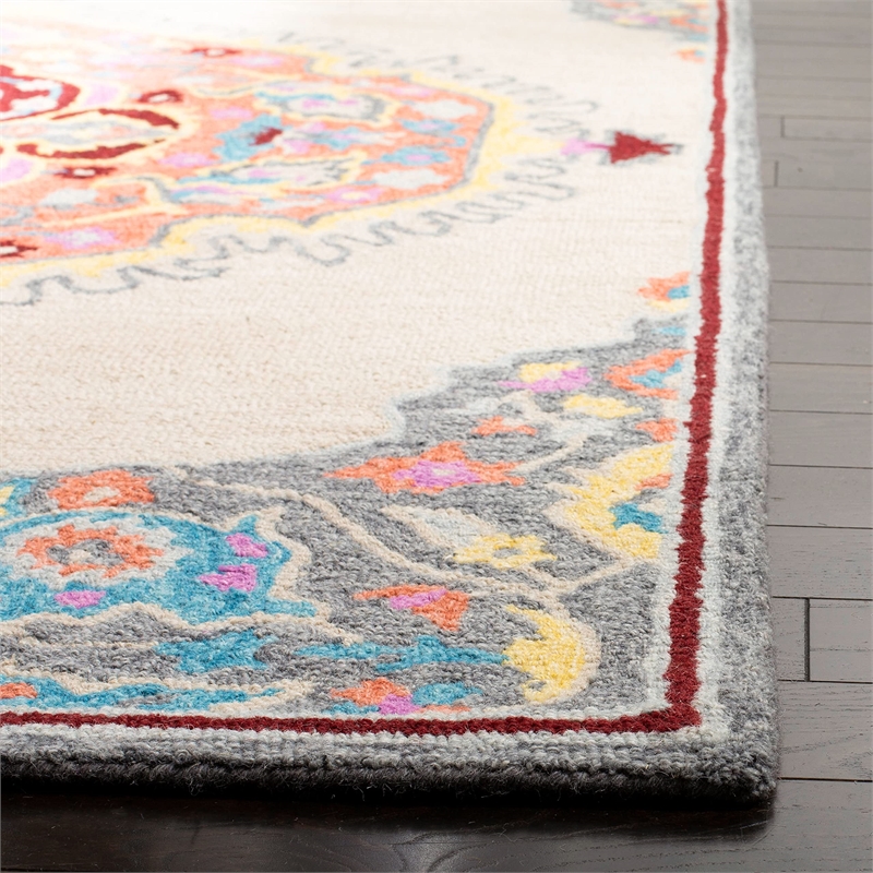 Safavieh Micro-Loop 5' Square Hand Tufted Wool Rug in Beige and Orange