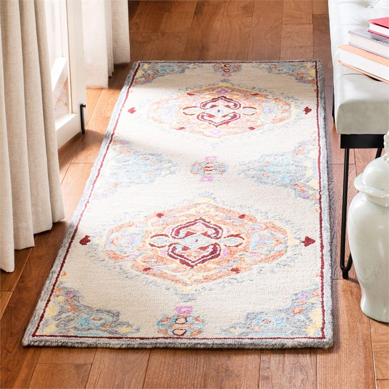 Safavieh Micro-Loop 8' x 10' Hand Tufted Wool Rug in Beige and Orange