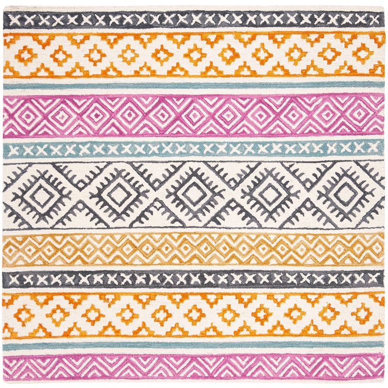 Safavieh Micro-Loop 5' Square Hand Tufted Wool Rug in Ivory and Rust