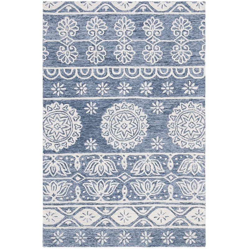 Safavieh Micro-Loop 4' x 6' Hand Tufted Wool Rug in Blue and Ivory