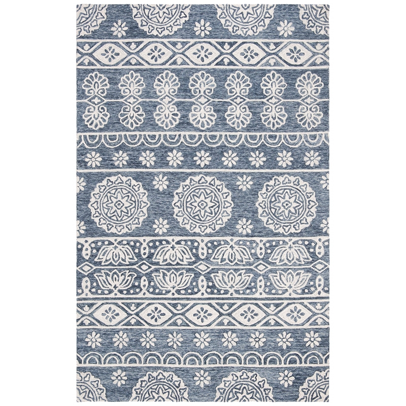 Safavieh Micro-Loop 5' x 8' Hand Tufted Wool Rug in Blue and Ivory