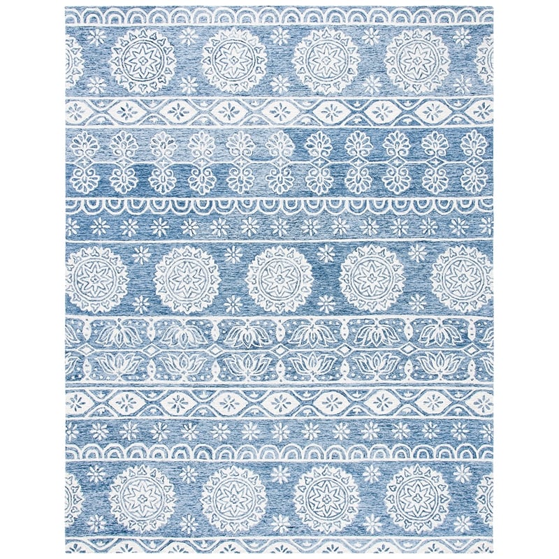 Safavieh Micro-Loop 8' x 10' Hand Tufted Wool Rug in Blue and Ivory