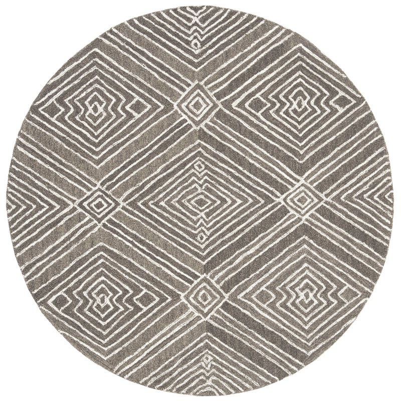 Safavieh Micro-Loop 5' Round Hand Tufted Wool Rug in Dark Gray