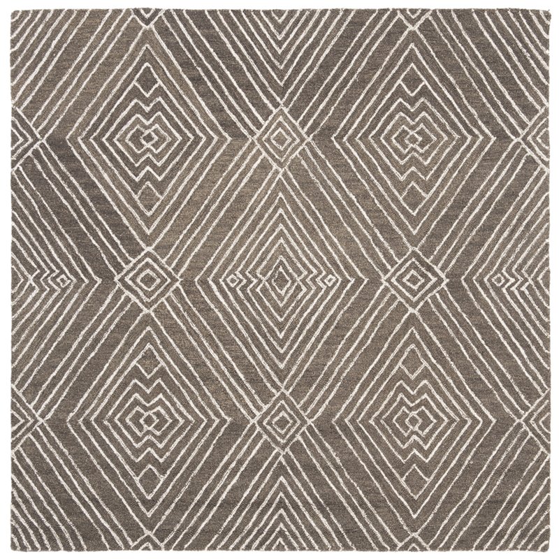 Safavieh Micro-Loop 5' Square Hand Tufted Wool Rug in Dark Gray
