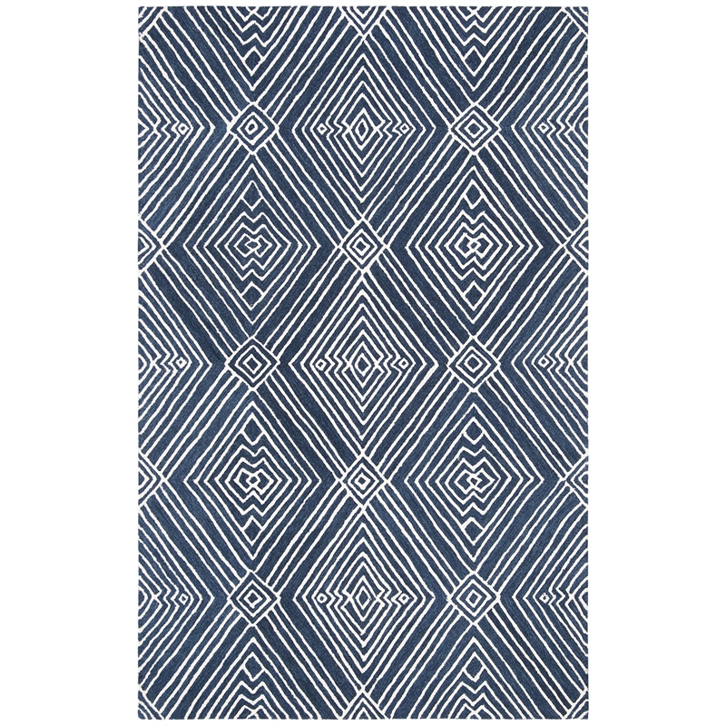 Safavieh Micro-Loop 5' x 8' Hand Tufted Wool Rug in Navy and Ivory