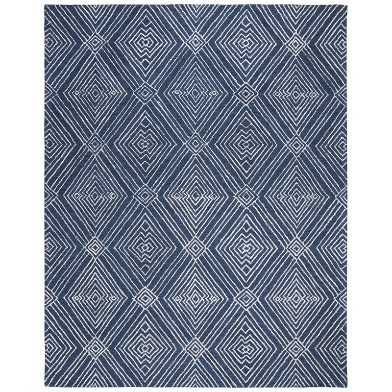 Safavieh Micro-Loop 8' x 10' Hand Tufted Wool Rug in Navy and Ivory