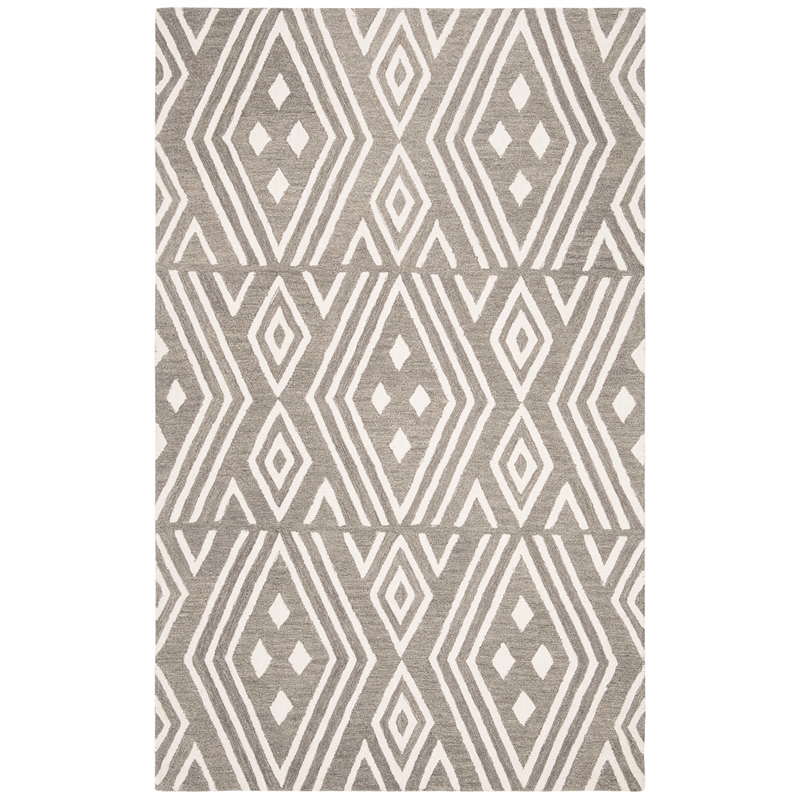 Safavieh Micro-Loop 5' x 8' Hand Tufted Wool Rug in Gray and Ivory