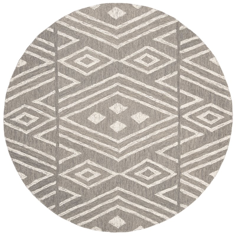 Safavieh Micro-Loop 5' Round Hand Tufted Wool Rug in Gray and Ivory