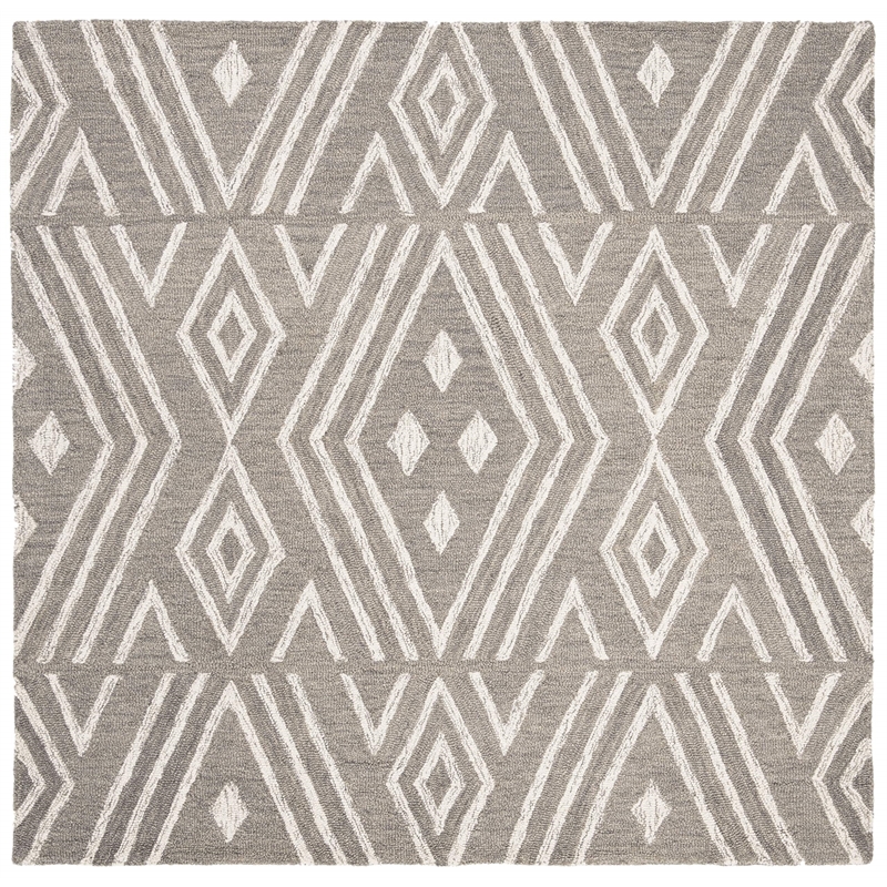 Safavieh Micro-Loop 5' Square Hand Tufted Wool Rug in Gray and Ivory
