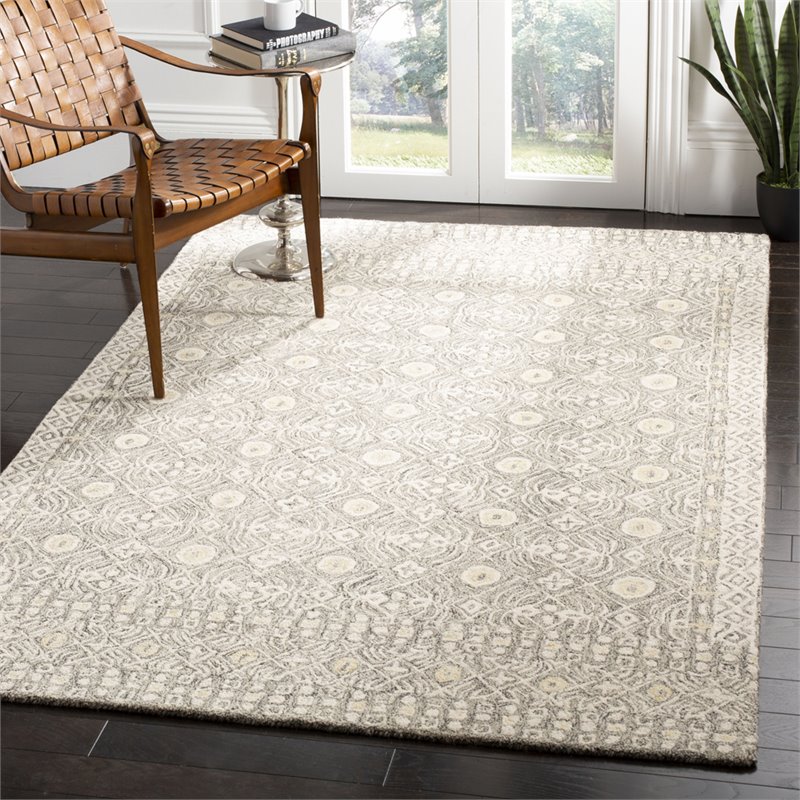 Safavieh Micro-Loop 4' x 6' Hand Tufted Wool Rug in Charcoal and Ivory