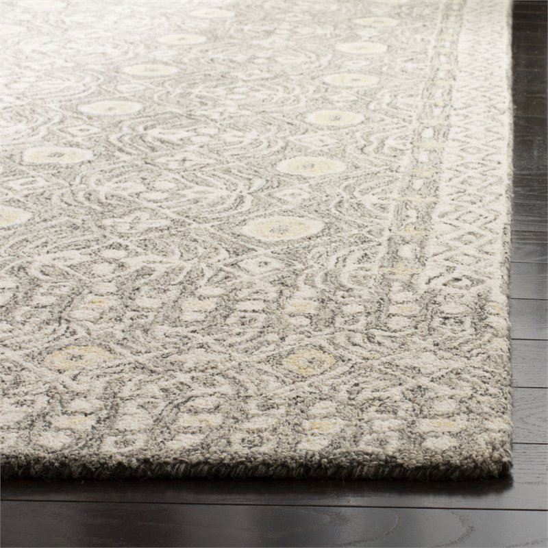 Safavieh Micro-Loop 4' x 6' Hand Tufted Wool Rug in Charcoal and Ivory