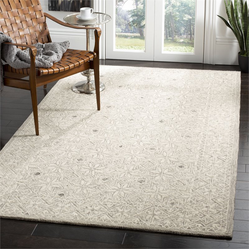 Safavieh Micro-Loop 8' x 10' Hand Tufted Wool Rug in Silver and Ivory