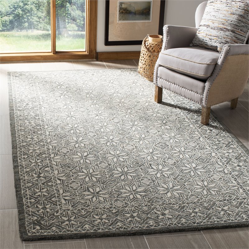 Safavieh Micro-Loop 4' x 6' Hand Tufted Wool Rug in Blue and Ivory