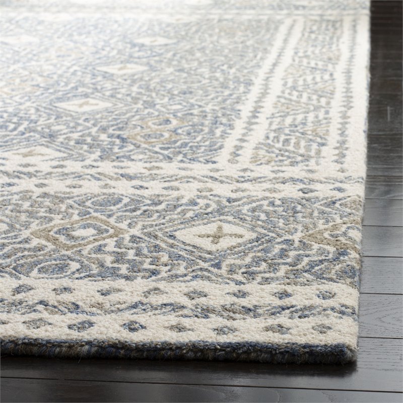 Safavieh Micro-Loop 5' x 8' Hand Tufted Wool Rug in Blue and Ivory