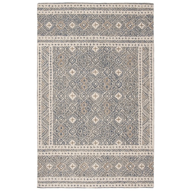 Safavieh Micro-Loop 5' x 8' Hand Tufted Wool Rug in Blue and Ivory