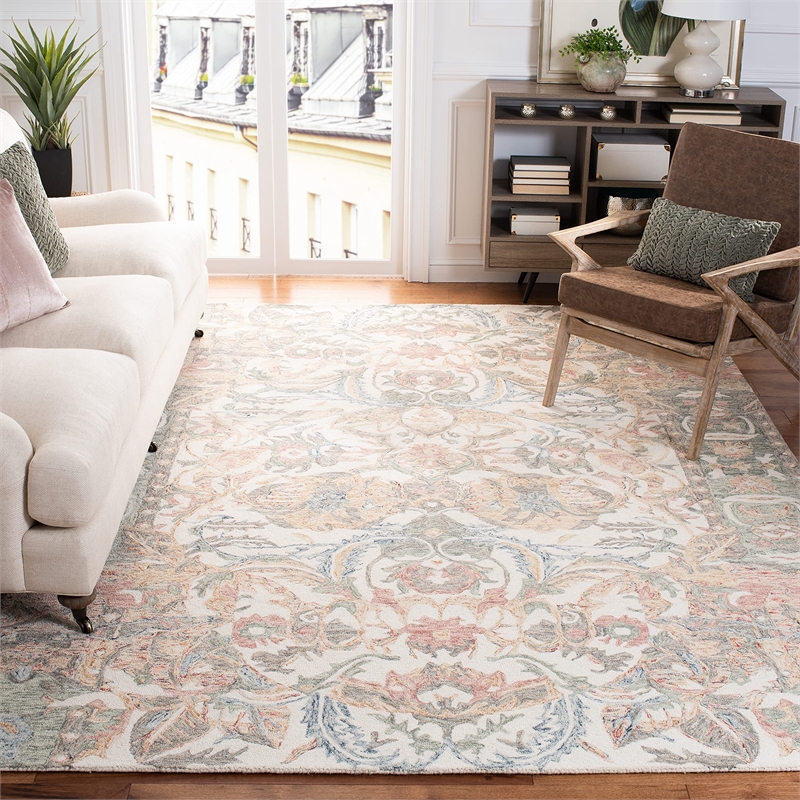 Safavieh Micro-Loop 4' x 6' Hand Tufted Wool Rug in Ivory and Blue