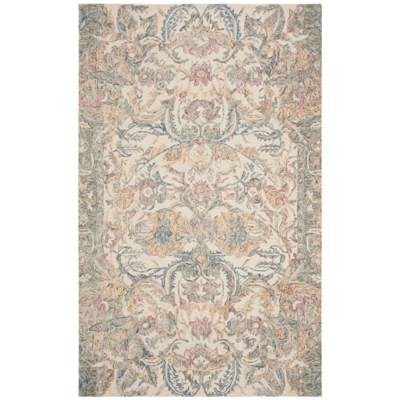 Safavieh Micro-Loop 5' x 8' Hand Tufted Wool Rug in Ivory and Blue