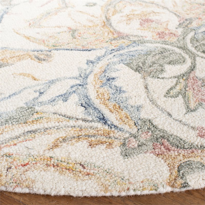 Safavieh Micro-Loop 5' Round Hand Tufted Wool Rug in Ivory and Blue