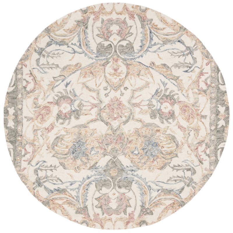Safavieh Micro-Loop 5' Round Hand Tufted Wool Rug in Ivory and Blue