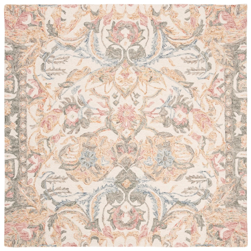 Safavieh Micro-Loop 5' Square Hand Tufted Wool Rug in Ivory and Blue