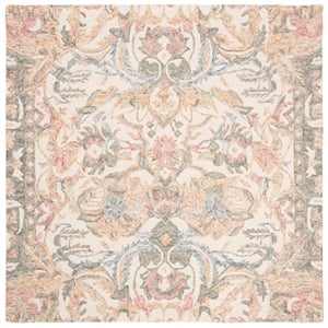 Safavieh Micro-Loop 5' Square Hand Tufted Wool Rug in Ivory and Blue