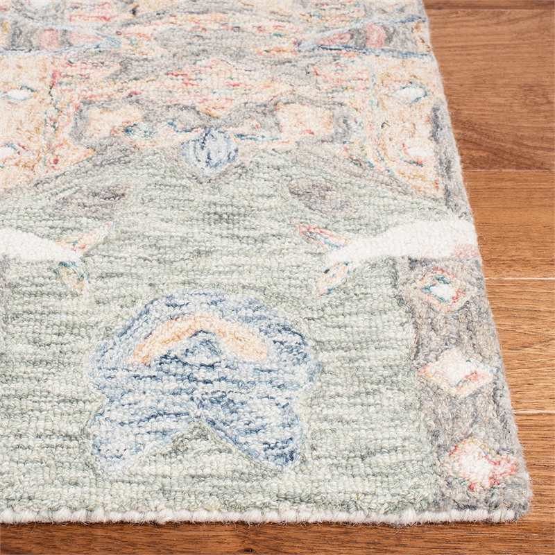 Safavieh Micro-Loop 5' Square Hand Tufted Wool Rug in Ivory and Blue