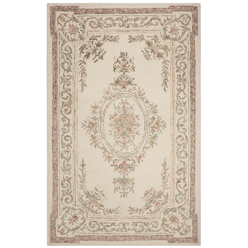 Safavieh Micro-Loop 5' x 8' Hand Tufted Wool Rug in Ivory and Fuchsia