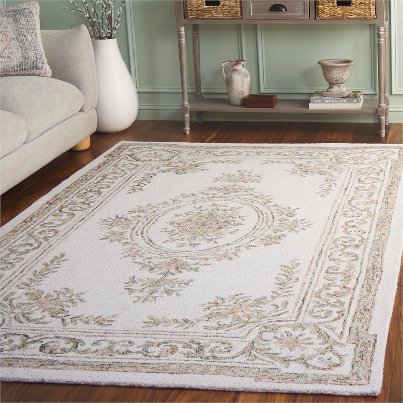 Safavieh Micro-Loop 5' x 8' Hand Tufted Wool Rug in Ivory and Fuchsia