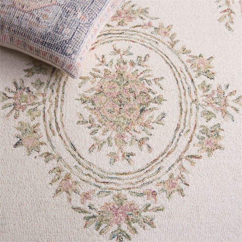 Safavieh Micro-Loop 5' x 8' Hand Tufted Wool Rug in Ivory and Fuchsia