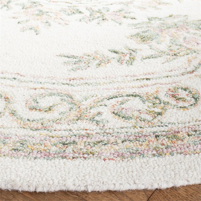 Safavieh Micro-Loop 5' Round Hand Tufted Wool Rug in Ivory and Fuchsia