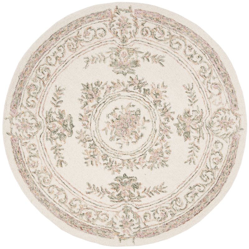 Safavieh Micro-Loop 5' Round Hand Tufted Wool Rug in Ivory and Fuchsia