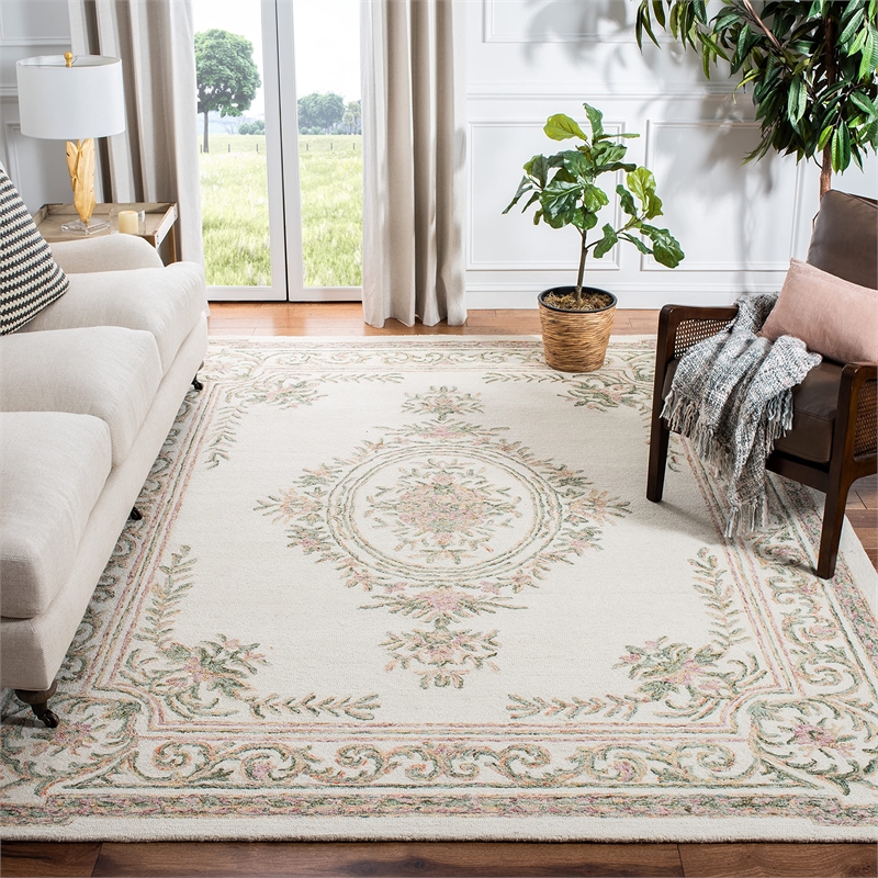 Safavieh Micro-Loop 8' x 10' Hand Tufted Wool Rug in Ivory and Fuchsia