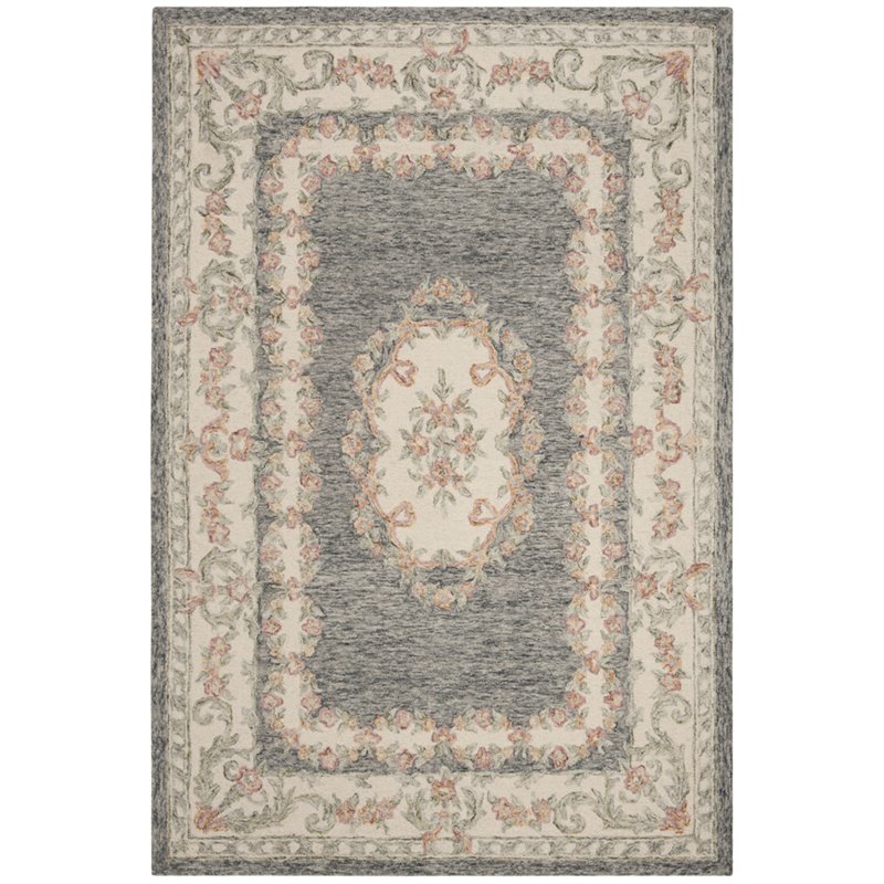 Safavieh Micro-Loop 5' x 8' Hand Tufted Wool Rug in Gray and Ivory