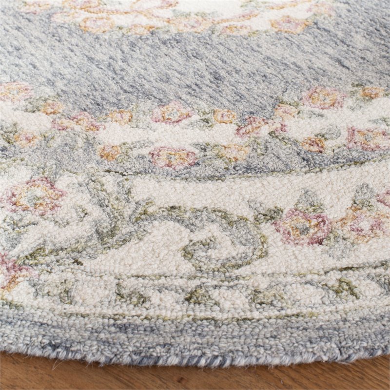 Safavieh Micro-Loop 5' Round Hand Tufted Wool Rug in Gray and Ivory