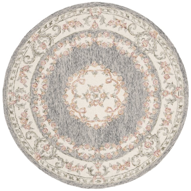 Safavieh Micro-Loop 5' Round Hand Tufted Wool Rug in Gray and Ivory