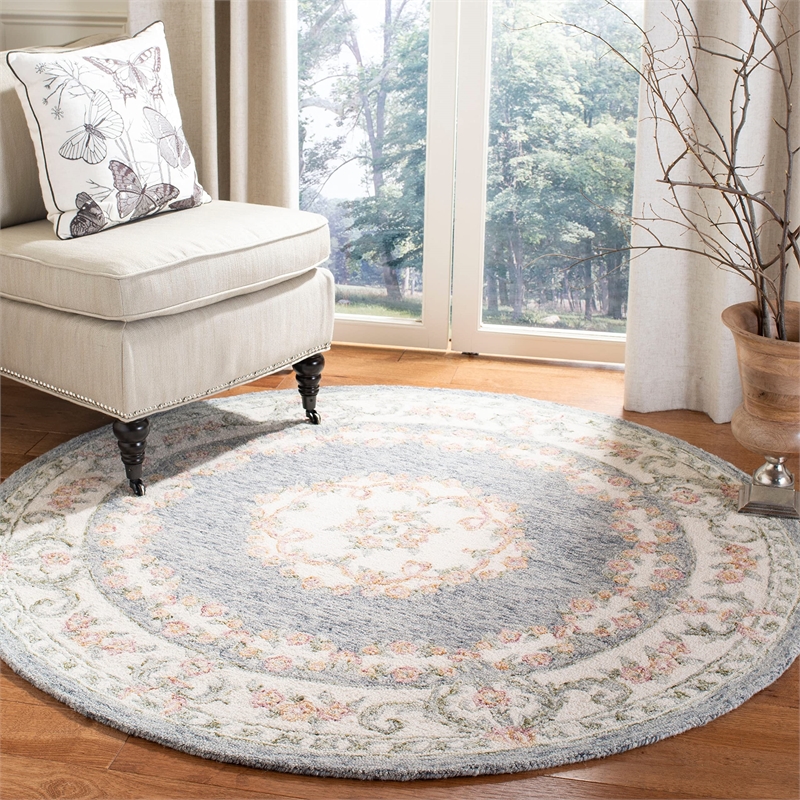 Safavieh Micro-Loop 5' Square Hand Tufted Wool Rug in Gray and Ivory