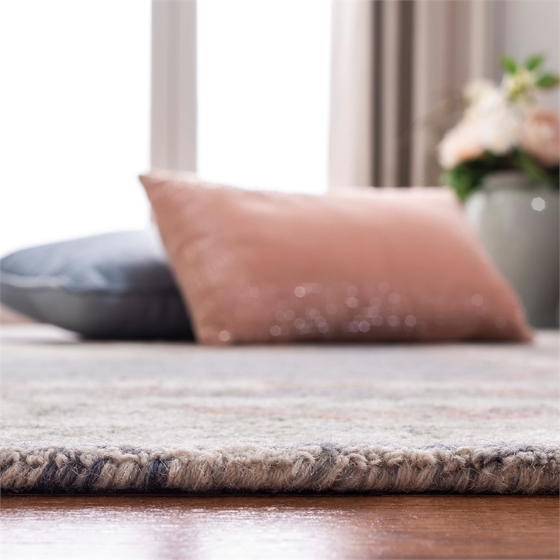 Safavieh Micro-Loop 5' Square Hand Tufted Wool Rug in Gray and Ivory