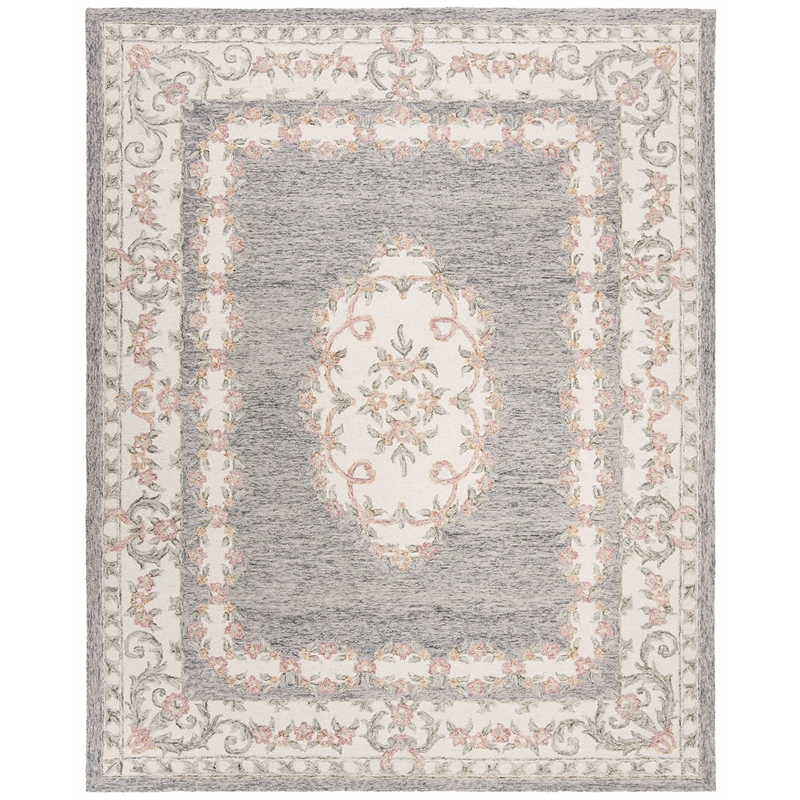 Safavieh Micro-Loop 8' x 10' Hand Tufted Wool Rug in Gray and Ivory