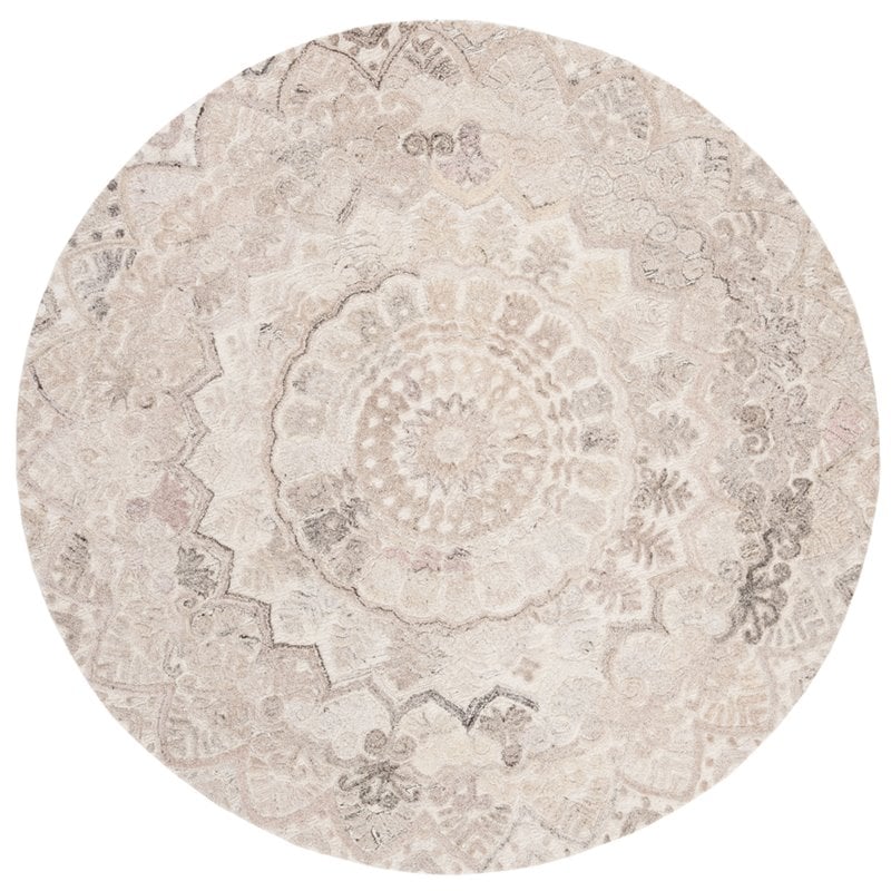 Safavieh Marquee 6' Round Hand Tufted Wool Rug in Beige and Ivory
