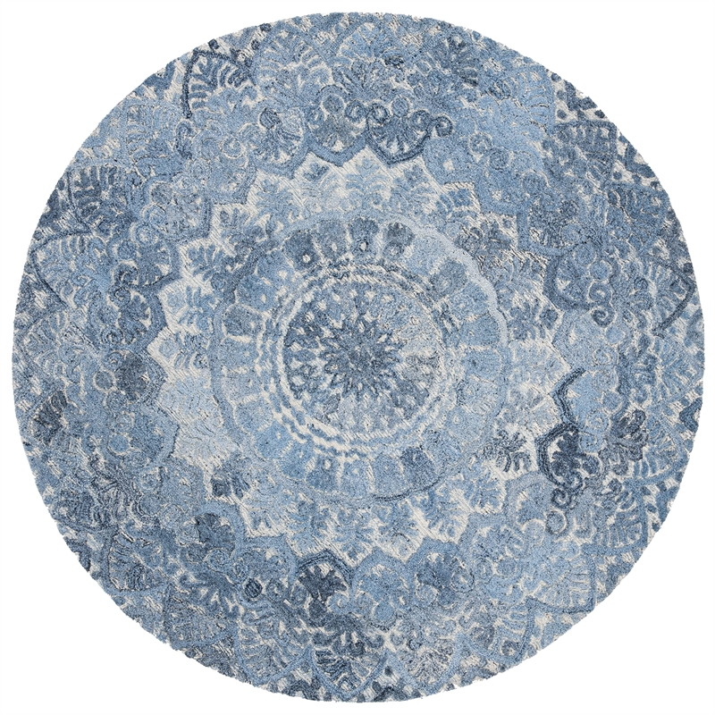 Safavieh Marquee 6' Round Hand Tufted Wool Rug in Blue and Ivory