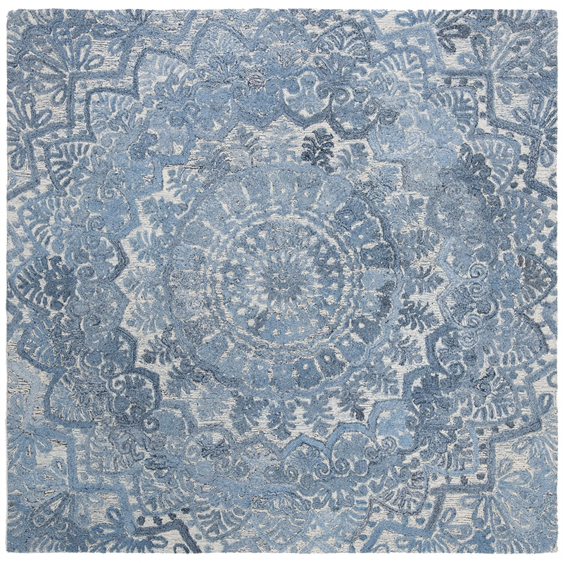 Safavieh Marquee 6' Square Hand Tufted Wool Rug in Blue and Ivory