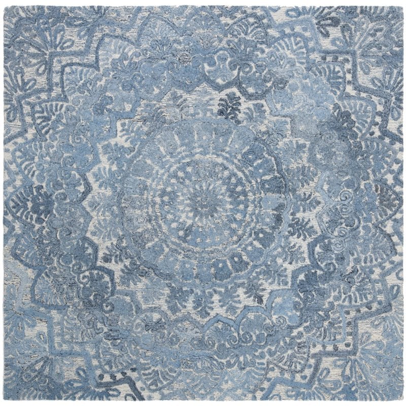 Safavieh Marquee 6' Square Hand Tufted Wool Rug in Blue and Ivory