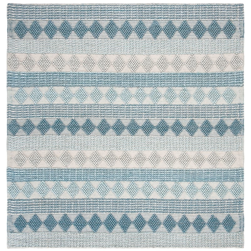 Safavieh Natura 6' Square Hand Loomed Wool Rug in Blue and Ivory