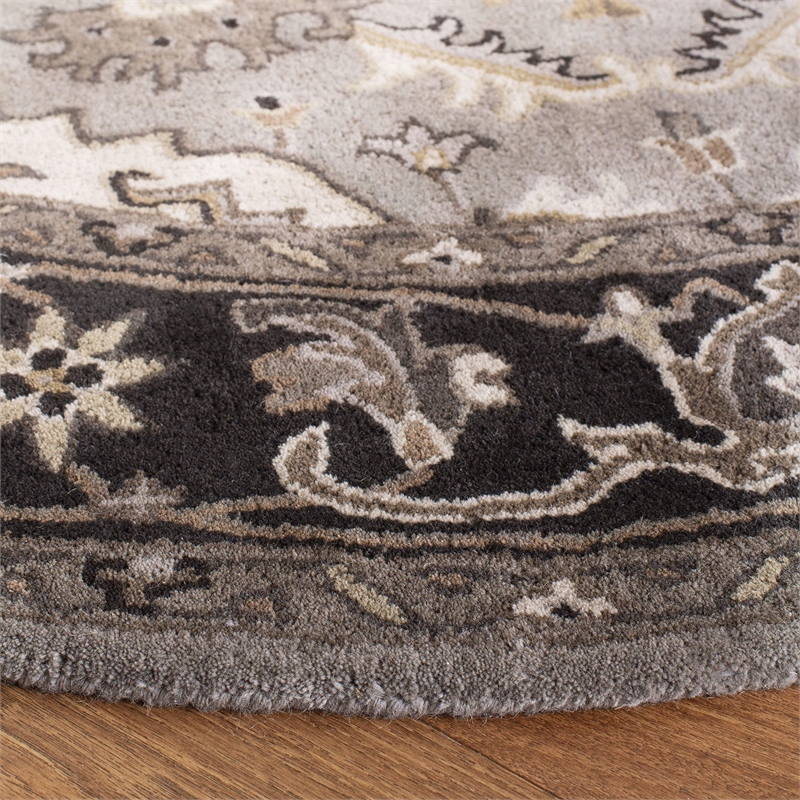 Safavieh Royalty 7' Round Hand Tufted Wool Rug in Silver and Charcoal